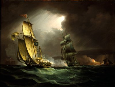 A Smuggler Chased by a Brig by Thomas Buttersworth