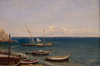 Boats on the beach Amalfi by Thomas Fearnley