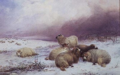 A Winter Landscape with Sheep by Thomas Francis Wainewright