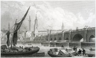 Old London Bridge from Southwark by Thomas Hosmer Shepherd