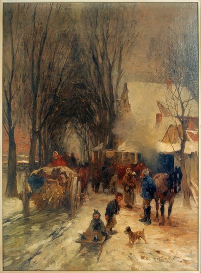 Village Street in Winter by Thomas Ludwig Herbst