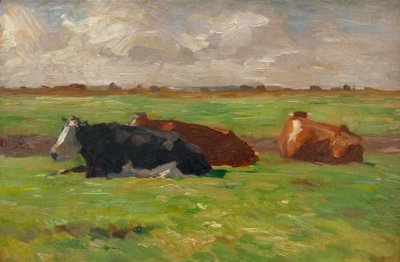 North German Summer Landscape with Lying Cows by Thomas Ludwig Herbst