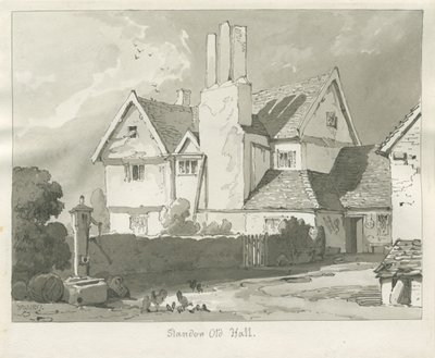 Standon Hall: Sepia Drawing by Thomas Peploe Wood