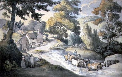 Landscape with Cattle Fording a Stream by Thomas Rowlandson