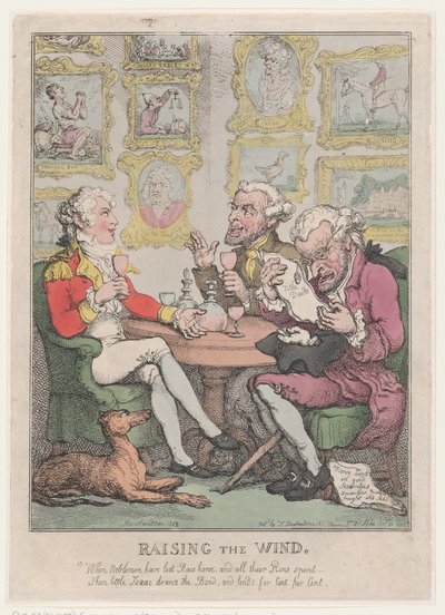 Raising the Wind, 1805-12 by Thomas Rowlandson