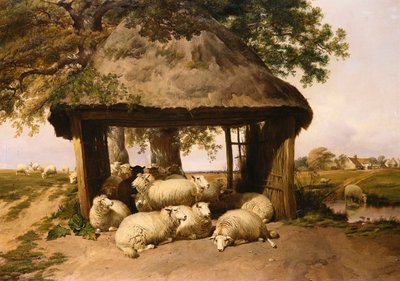 Sheep Resting Under a Shelter by Thomas Sidney Cooper