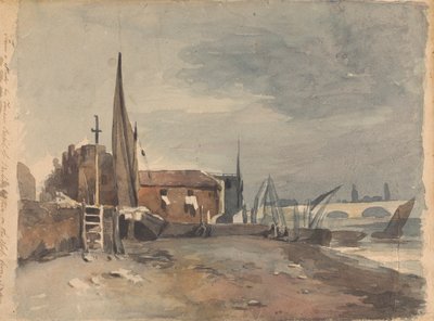 Shore Scene with Buildings and Boats by Thomas Sully