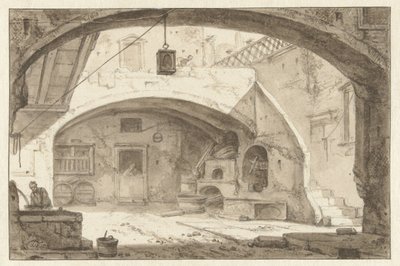 Italian Courtyard with a Bakery by Thomas Wijck