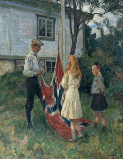 Children Raise the Norwegian Flag by Thorolf Holmboe