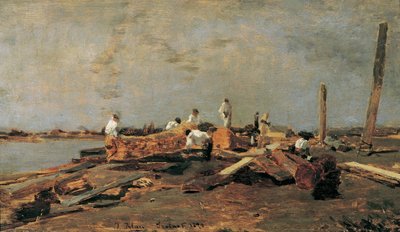 Raftsmen on the Tisza by Tina Blau