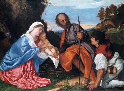 The Holy Family with a Shepherd by Tiziano Vecelli