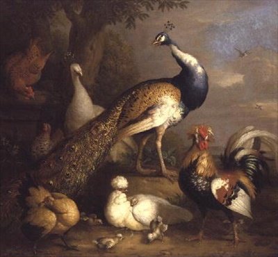Peacock, Peahen and Poultry in a Landscape by Tobias Stranover