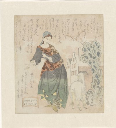 European Woman with Goat by Totoya Hokkei