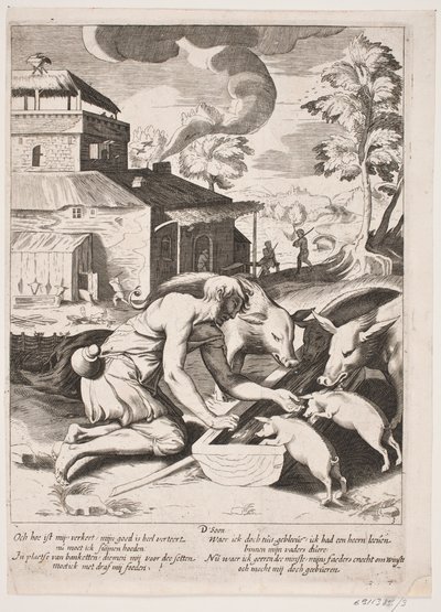 The Prodigal Son in the Pigsty by Ubekendt