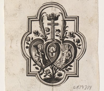 Emblem with Two Hearts and the Trinity by Ubekendt