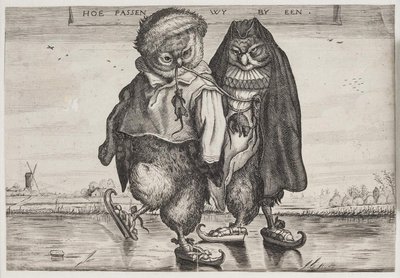 Two Dressed Owls Skating by Ubekendt