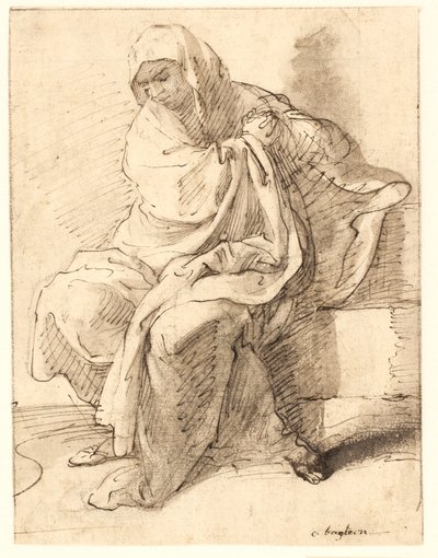 Seated Draped Woman by Ubekendt Ubekendt