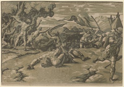 David Slaying Goliath by Ugo da Carpi after Raphael