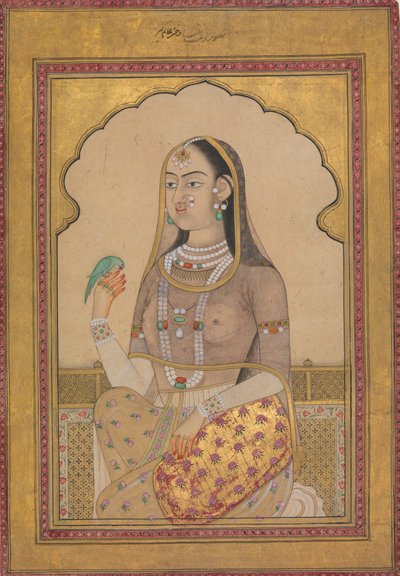 A Bejewelled Maiden with a Parakeet by Unbekannt