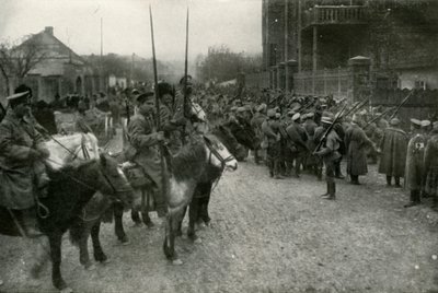 A Cossack Patrol and Russian Infantry by Unbekannt