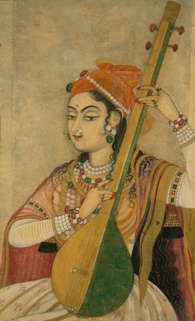 A Lady Playing the Tanpura by Unbekannt