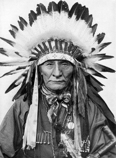 A Native American chief wearing his headdress by Unbekannt