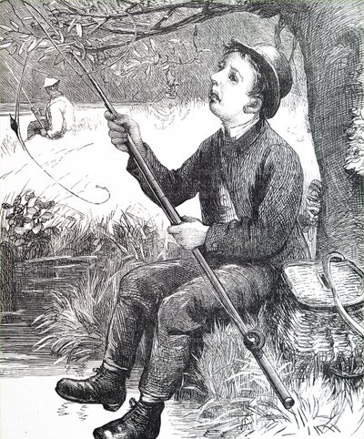 A young boy fishing by Unbekannt