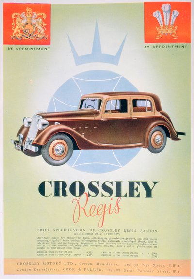 Advert for the Crossley Regis Car by Unbekannt