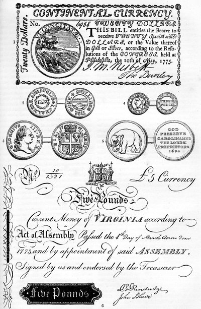 American coins and paper money, 17th-18th century c1880 by Unbekannt