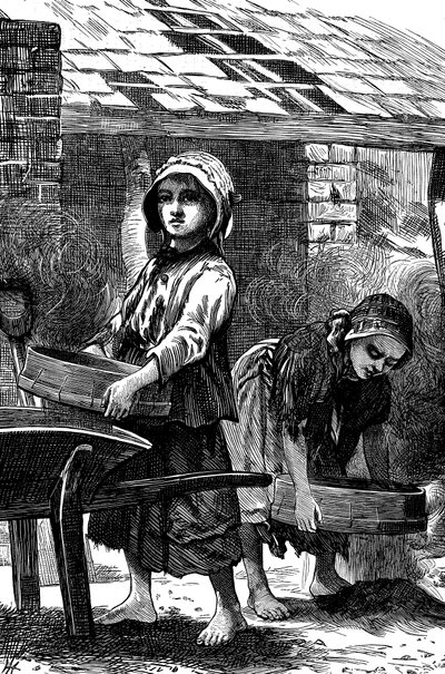 Barefoot Girls Sifting Dust in a Brickyard by Unbekannt