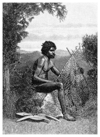 Blackfellow Mending His Net, Australia, 1886 by Unbekannt