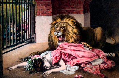 Caged Lion with Sleeping Woman by Unbekannt