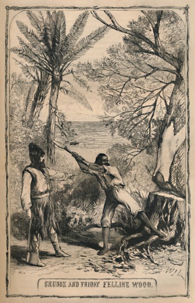 Crusoe and Friday Felling Wood by Unbekannt