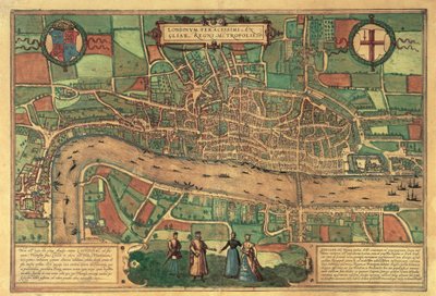 Earliest printed map of London, 1574 by Unbekannt