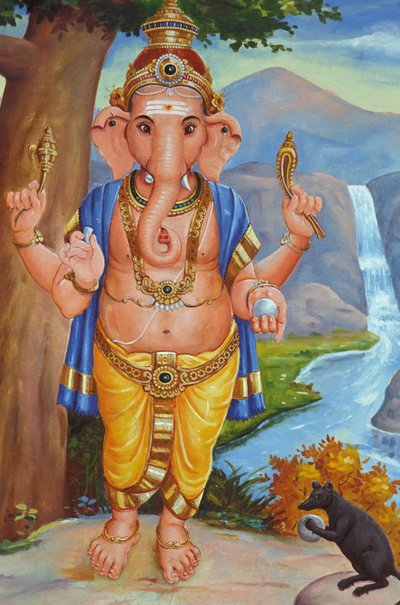 Elephant-Headed Hindu God Ganesh and His Rat, India by Unbekannt