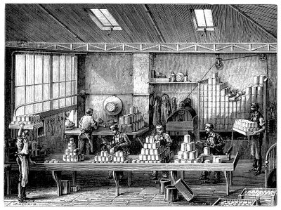 Filling and Soldering Cans of Food, France by Unbekannt