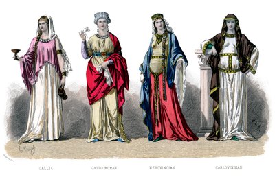 French Costume: Gallic, Gallo Roman, Merovingian, Carlovingian, 1882 by Unbekannt