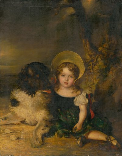Girl with a Dog by Unbekannt