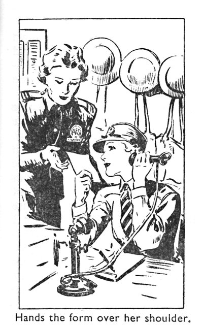 Hands the form over her shoulder, 1940 by Unbekannt