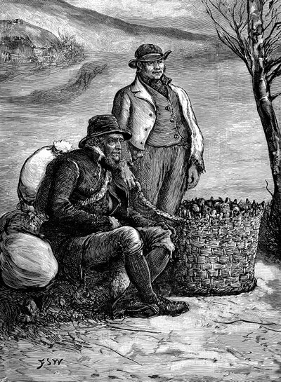 Irish farmers carrying home their seed potatoes by Unbekannt