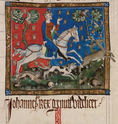 King John hunting on horseback by Unbekannt
