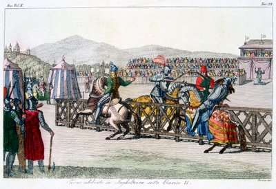 Knights Jousting at a Tournament, 12th Century, c1815 by Unbekannt