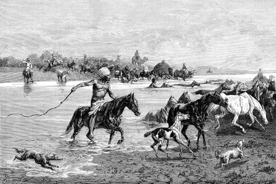 Kyrgyz crossing a river, Kyrgyzstan by Unbekannt
