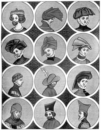 Male Headdresses, 14th century by Unbekannt