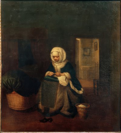Seamstress by a Cradle by Unbekannt
