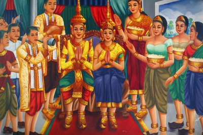 Painting Depicting the King & Queen & Servants, Udong, Cambodia by Unbekannt