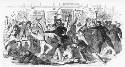 Police Charge Rioters At The Tribune Office, c1860s by Unbekannt