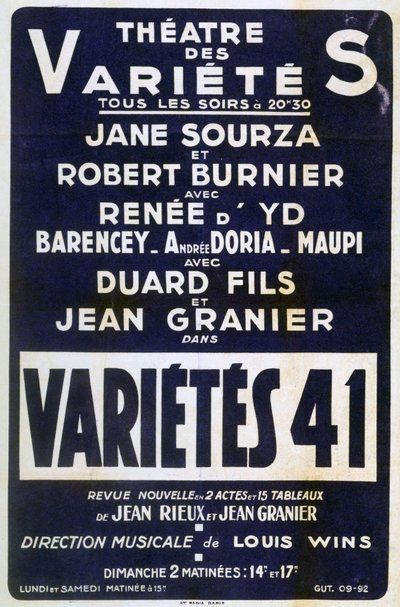 Poster Advertising Variétés 41 Variety Show, France by Unbekannt