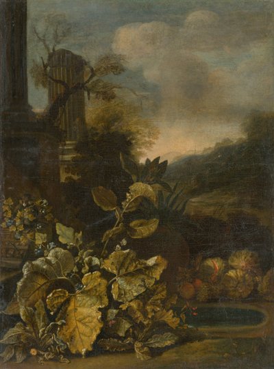 Romantic Landscape with Still Life and Antique Column by Unbekannt