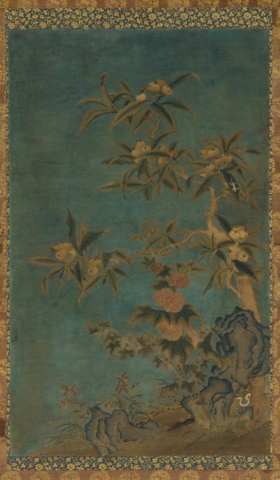 Tapestry: Fruit Trees and Hollyhocks by Unbekannt